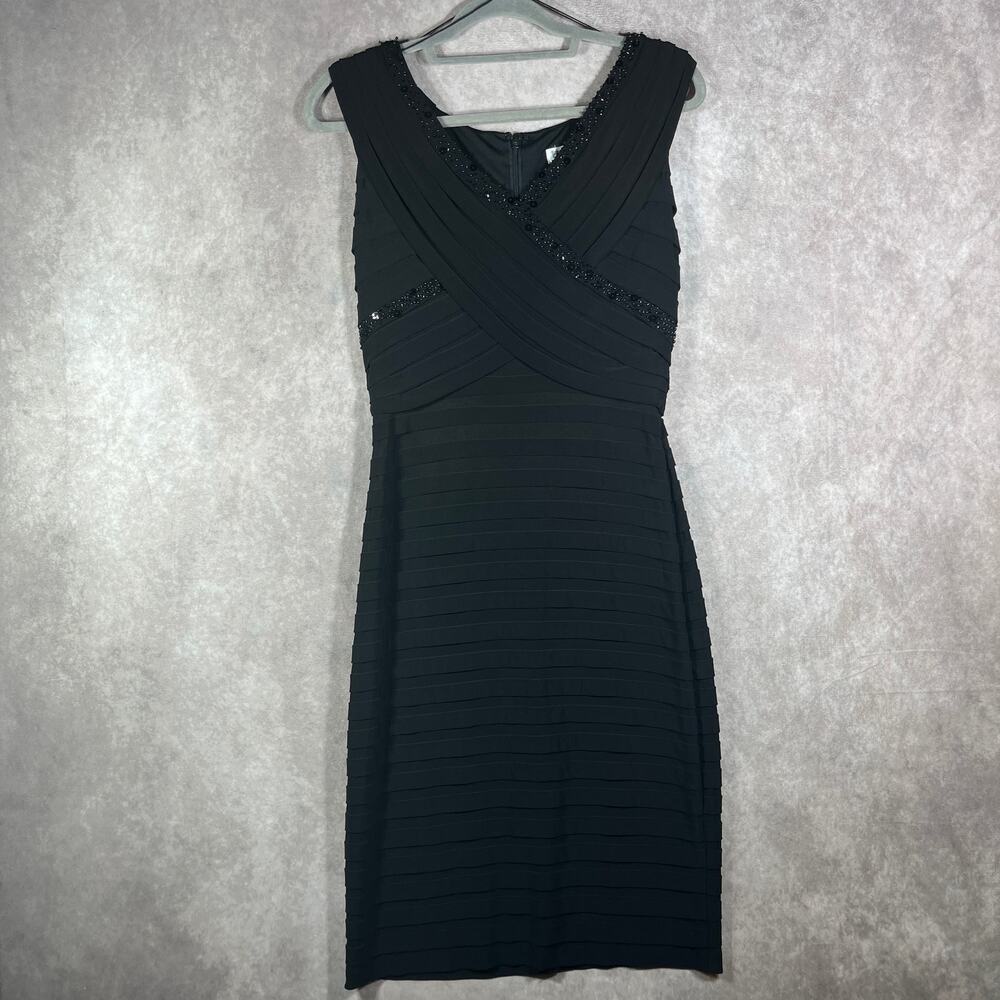 Cache Sheath Dress Womens 6 Black Embellished Cross Front‎ Sleeveless Midi Party